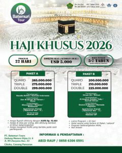 Haji Khusus/Onh Plus Kuota Resmi Kemenag (22 Days)  1447H/2026M  Batemuri Tours - Asia Tour, Masa tunggu 5-7  tahun